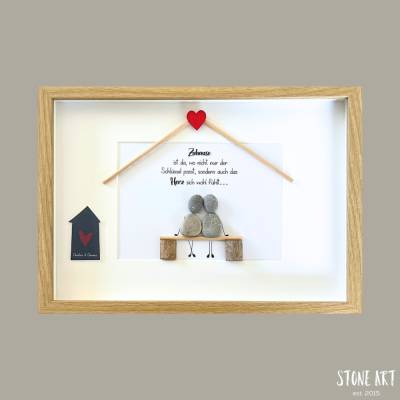 Steinbild Zuhause ist da wo nicht nur der Schlüssel passt – Handgemachtes Naturstein-Geschenk zur Einweihung & Familie