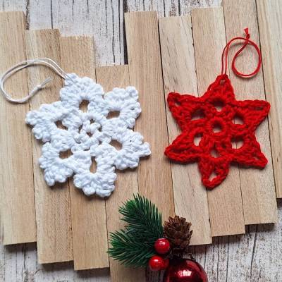 Schneeflocke und Stern, gehäkelt ~ Baumschmuck Weihnachten ~ Geschenkanhänger ~ Deko