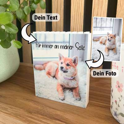 Personalisierter Fotoblock aus Klemmbausteinen mit eigenem Bild und Text LEGO Foto Puzzle Geschenkidee