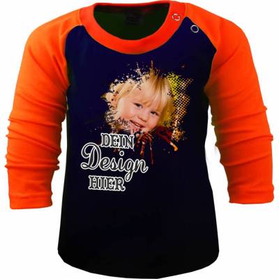 Baby & Kinder Langarm Baseball T-Shirt personalisiert mit deinem Wunschmotiv, individuell bedruckt mit Text, Logo, F