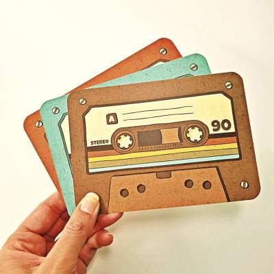 Retro Kassetten-Postkarten Set mit 3 illustrierten Postkarten | Vintage Kassetten-Motiv | Retro Musik Einladungskarten