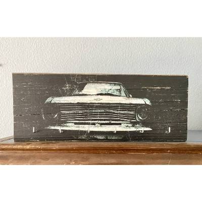 XXL Schlüsselbrett aus Altholz – 6 Haken – Upcycling mit Fotomotiv Opel Kadett B Kühlergrill – Handgemacht