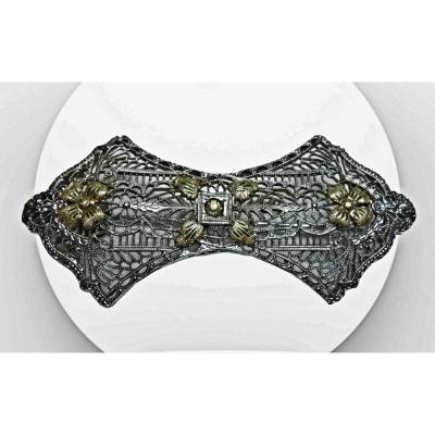 Exklusive Silber Schleifen Brosche teilvergoldet – Jugendstil Filigranschmuck