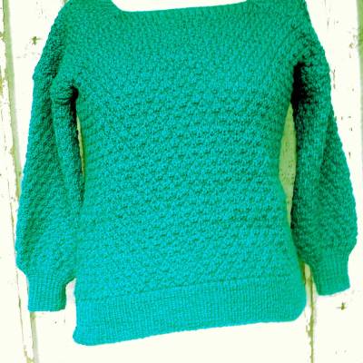 eleganter Damenpullover Gr. 42/44 handgestrickter Pullover Musterpullover einfarbiger Pullover grüner Pullover 