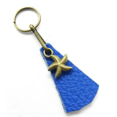 Reißverschluss-Anhänger  LEDER & METALL Königsblau Altmessing Seestern Kombination Charm – Unikat Zieherhelfer