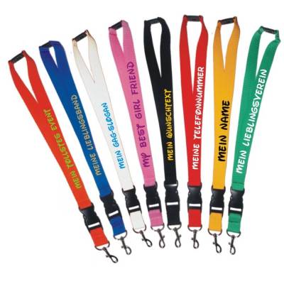 Schüsselband 25 mm Sicherheitsverschluss personalisiert mit Wunschtext, individuell bedruckt mit Text, Logo, Foto