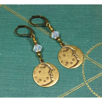 Ohrringe MANN IM MOND Vintage mit Opalglasperle – handgefertigter Schmuck (2477)