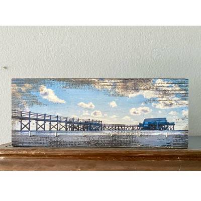 XXL Schlüsselbrett aus Altholz – 6 Haken – Upcycling mit Fotomotiv Pfahlhaus am Strand von Sankt Peter-Ording – Handgema