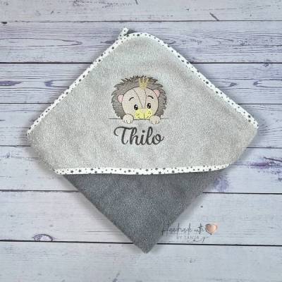 Kapuzenhandtuch mit Löwe & Namen bestickt - personalisiertes Baby Handtuch, 80x80 cm & 100x100 cm