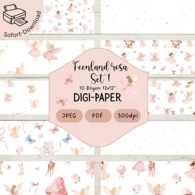 Zauberhaftes Digipaper "Feenland in Rosa" Set 1 – zehn Druckvorlagen für deine kreativen Bastelideen