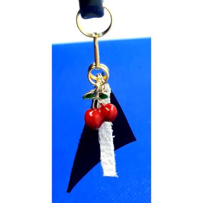 Reißverschluss-Anhänger Leder & Metall Schwarz Rot Gold Weiß und Charm Kirsche– Unikat Zieherhelfer