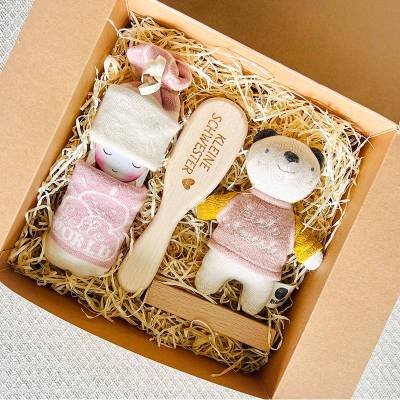 Geschenkbox zur Geburt für Geschwisterkind – Große Schwester Box mit Windelbaby und Kuschelbär
