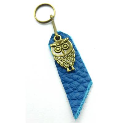 Reißverschluss-Anhänger  LEDER & METALL Petrol Altmessing Eule Kombination Charm – Unikat Zieherhelfer