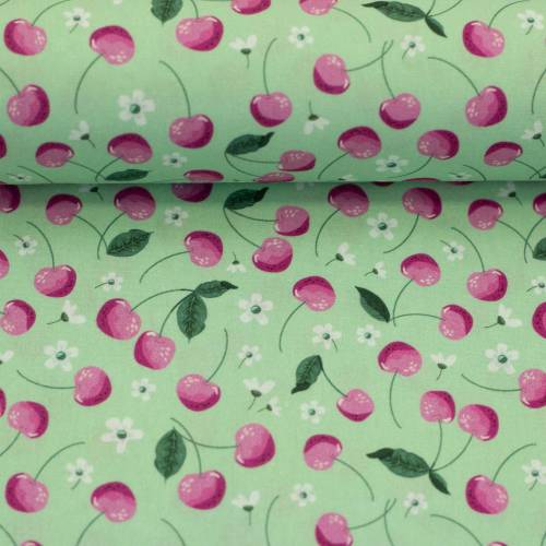 Swafing Baumwolle, Webware Fruits, Kirschen auf grün