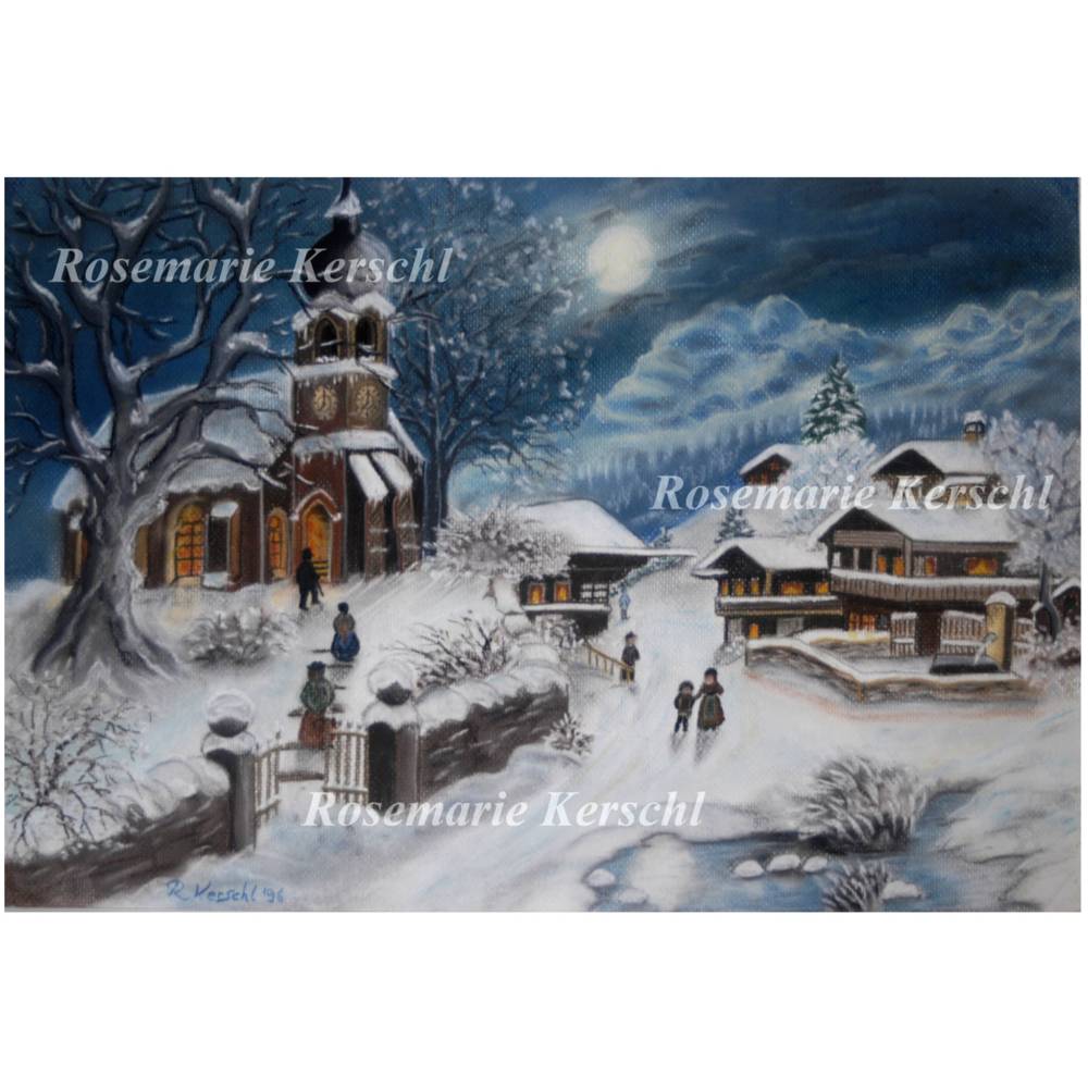 Pastellkreidebild *Winter Nostalgie* Pastellkreidebild handgemalt 35 x 50 cm in Querformat kein Druck Bild 1