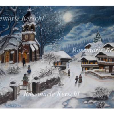 Pastellkreidebild *Winter Nostalgie* Pastellkreidebild handgemalt 35 x 50 cm in Querformat kein Druck