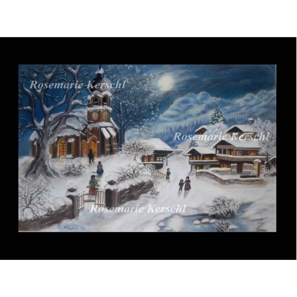 Pastellkreidebild *Winter Nostalgie* Pastellkreidebild handgemalt 35 x 50 cm in Querformat kein Druck Bild 2