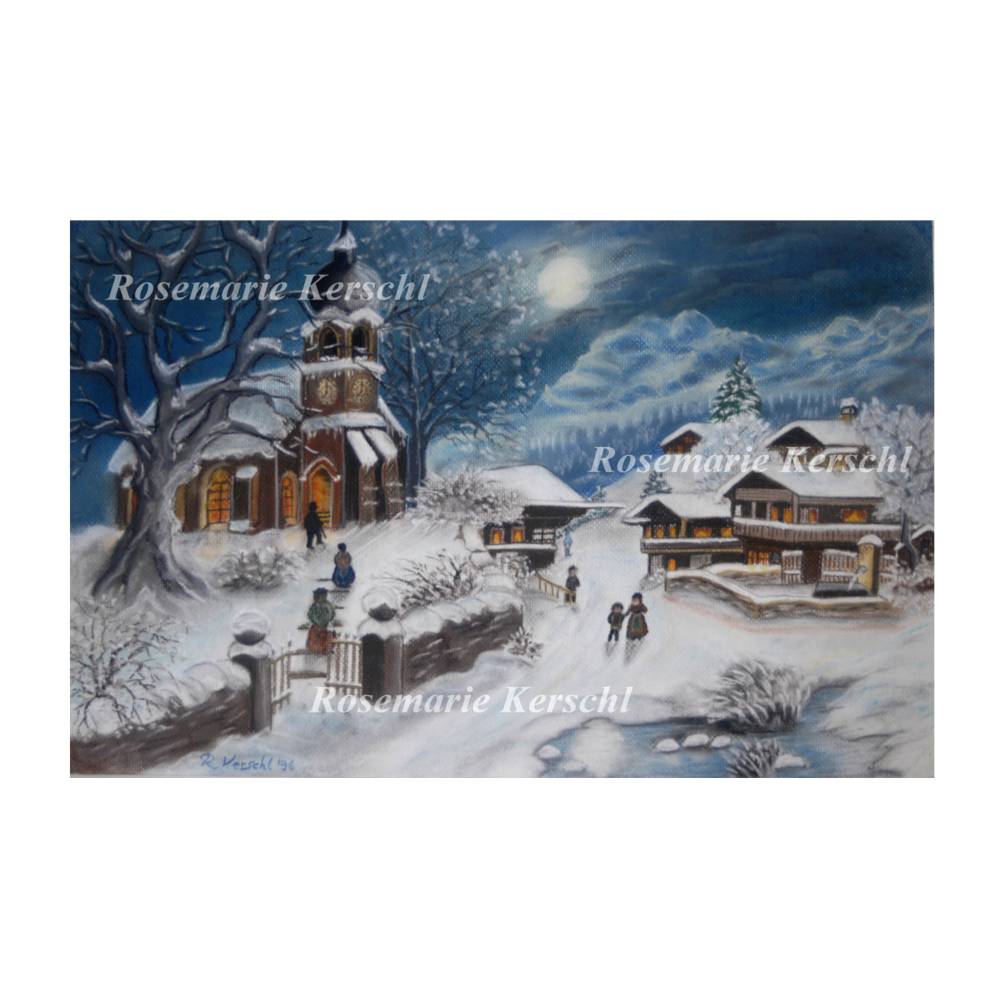 Pastellkreidebild *Winter Nostalgie* Pastellkreidebild handgemalt 35 x 50 cm in Querformat kein Druck Bild 3