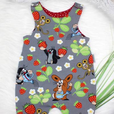 Strampler | Maulwurf | Erdbeefeld | Romper | Mädchen | Junge | dunkelgrau | rot, Gr. 50, 56, 62, 68, 74, 80