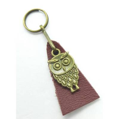Reißverschluss-Anhänger  LEDER & METALL Weinrot Altmessing Eule Kombination Charm – Unikat Zieherhelfer