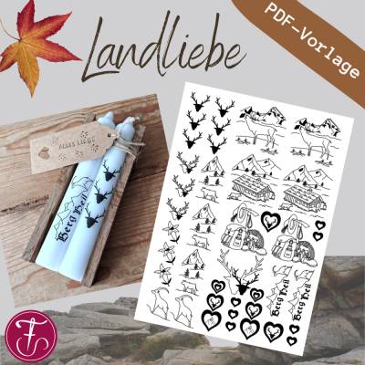 Vorlage für Kerzentattoo Landliebe Alm Berge pdf Kerzensticker für Wasserschiebefolie