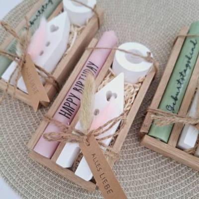 Geburtstag Geburtstagsgeschenk Haus / Lichthaus Kerzenhalter rund Stabkerze Kerzenbox Holzbox Mitbringsel