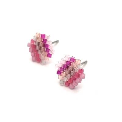 Delica-Glasperlen-Ohrstecker (Edelstahl) in Rosa- und Pinknuancen, Brick-Stitch, interessanter Schmuck, gestreift