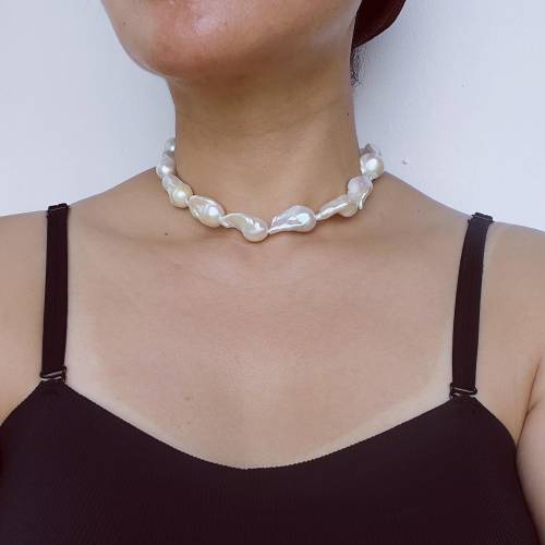 Strandstil große unregelmäßige Barockperlenkette | Handgefertigter einzigartiger Perlenschmuck | Natürlicher Meeresstil 
