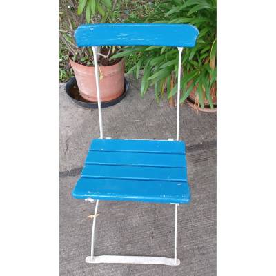 Vintage Gartenstuhl Klappstuhl DDR Berlin Grünau 70er Jahre Metall Holz