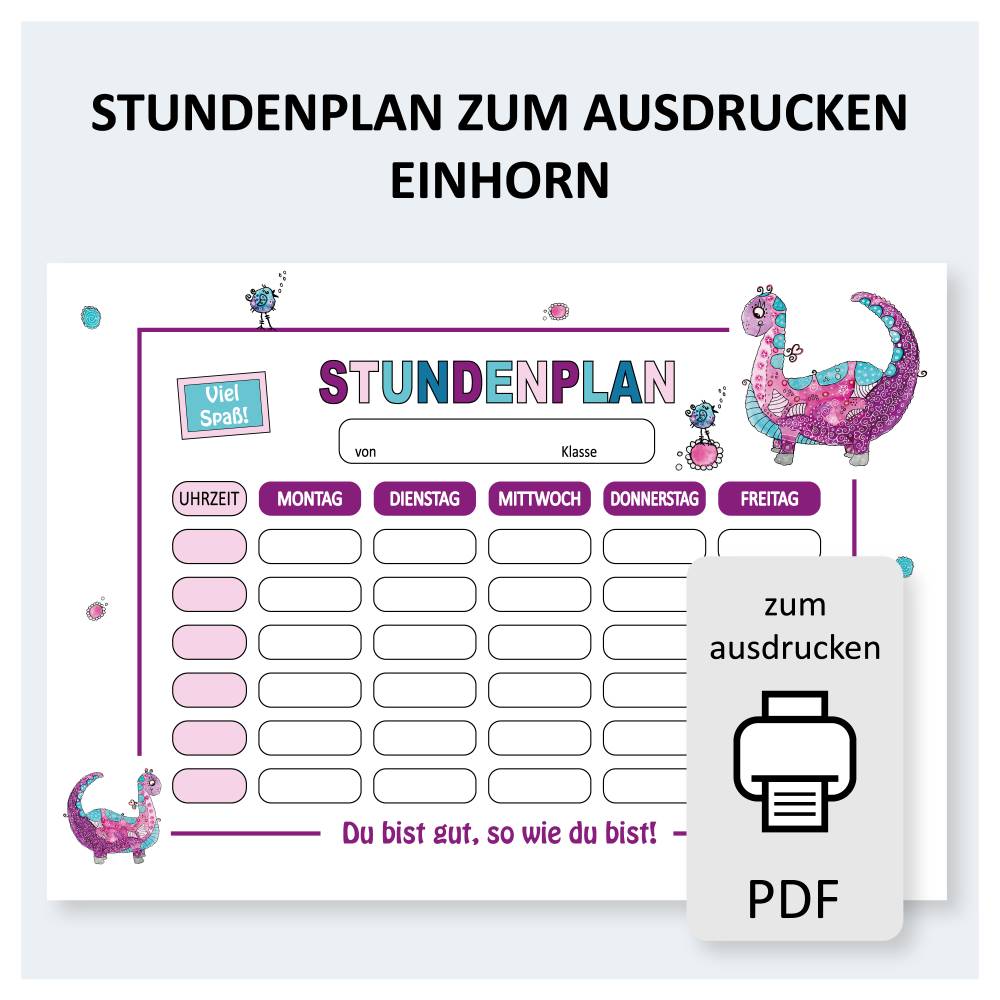 Stundenplan zum Ausdrucken – DIN A4 PDF Vorlage mit Affirmation & Dino