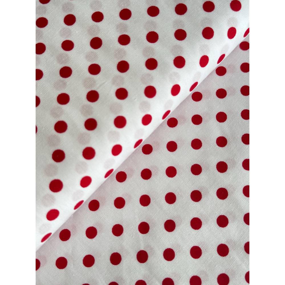 Polyester Stoff Rot Mit Weißen Punkten – Polka Dots, Meterware, Ca. 145 Cm Breit