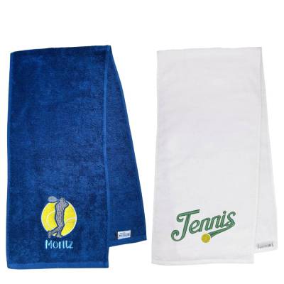 Tennishandtuch 30x130 cm mit Name & Motiv | Personalisiert & bestickt | Sporthandtuch mit Aufhängeschlaufe
