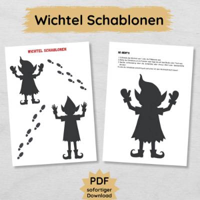 Wichtel Schablonen zum Ausdrucken mit Wichteln und Fußspuren, Wichtelstreiche Zubehör