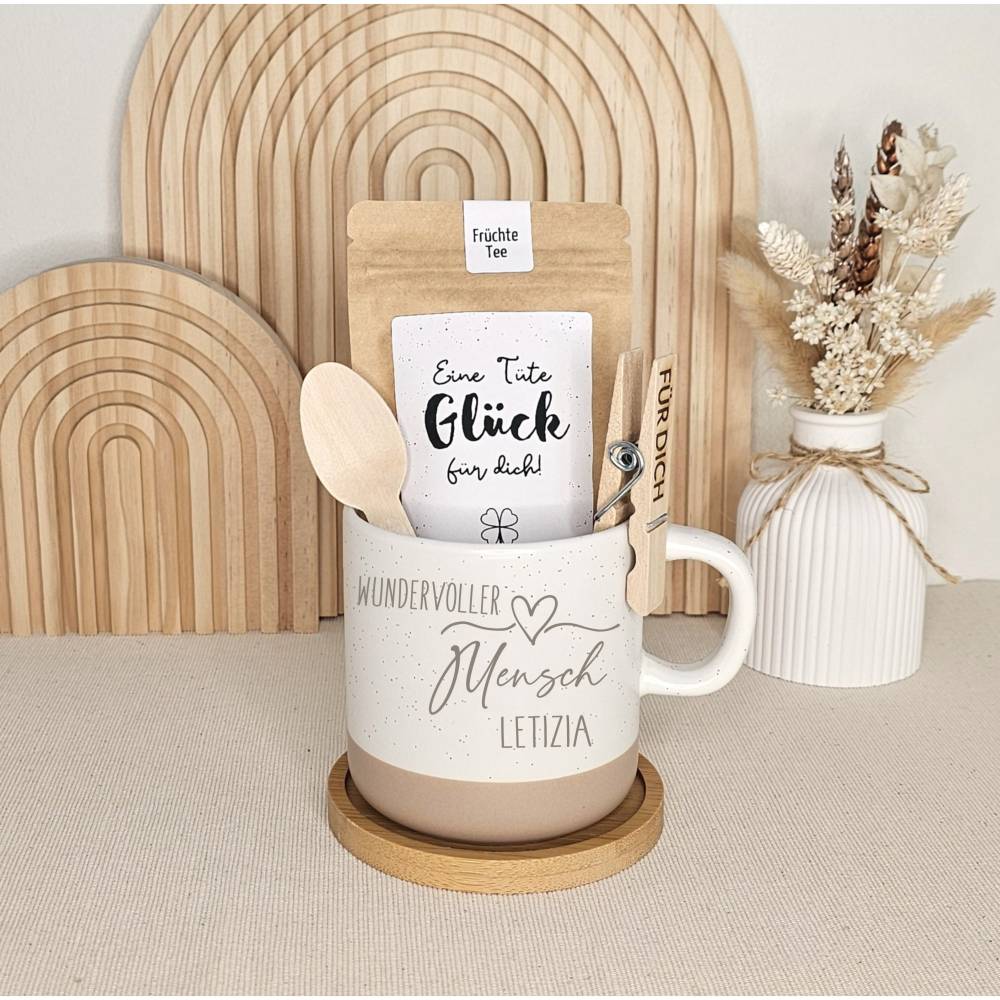 Tasse wundervoller Mensch Herz Geschenkset mit Kaffee Tee Trinkschokolade Geschenk Set