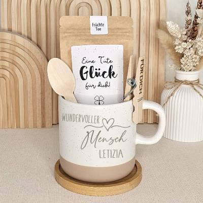 Tasse wundervoller Mensch Herz Geschenkset mit Kaffee Tee Trinkschokolade Geschenk Set