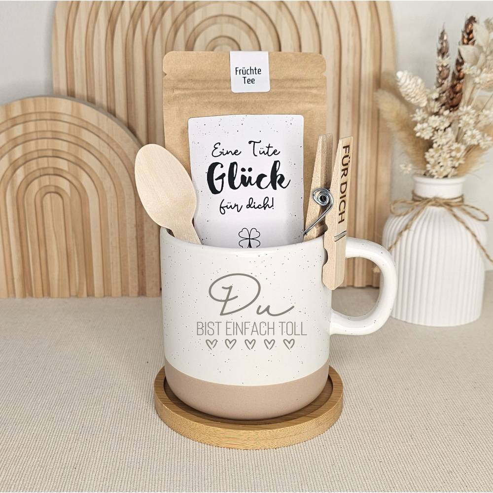 Tasse wundervoller Mensch Herz Geschenkset mit Kaffee Tee Trinkschokolade Geschenk Set