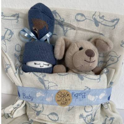 kleine Windeltorte Hund für Junge, personalisiertes Geschenk zur Geburt