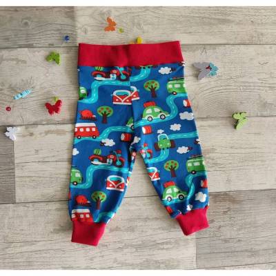 Babyhose aus Jersey Baumwolle Größe 56/62 in Blau und Rot – handgemacht