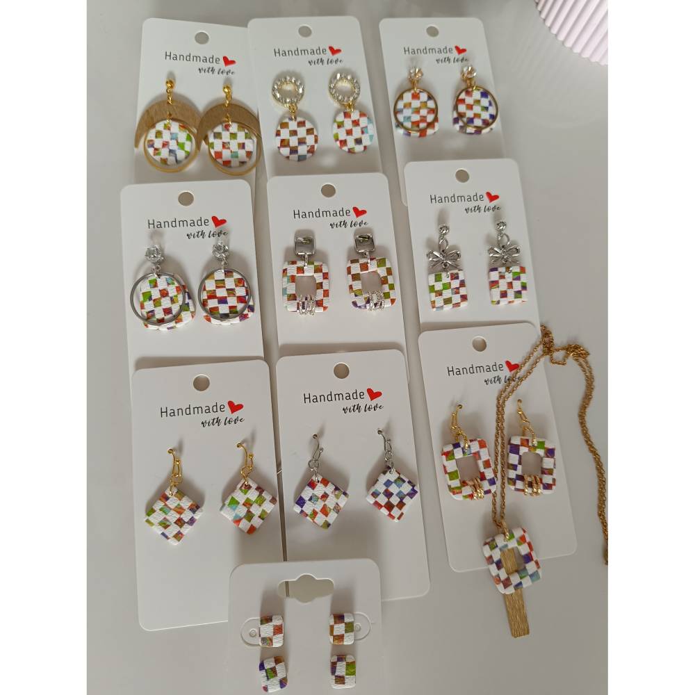 Großartig kleinkariert – Bunte Karomuster-Ohrringe aus Polymerclay, handgemacht & einzigartig / je Paar Bild 2