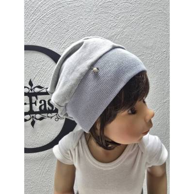 Bio Beanie Kindermütze Schildkröte Anhänger Sweat grau handgemacht KU 48-52 cm