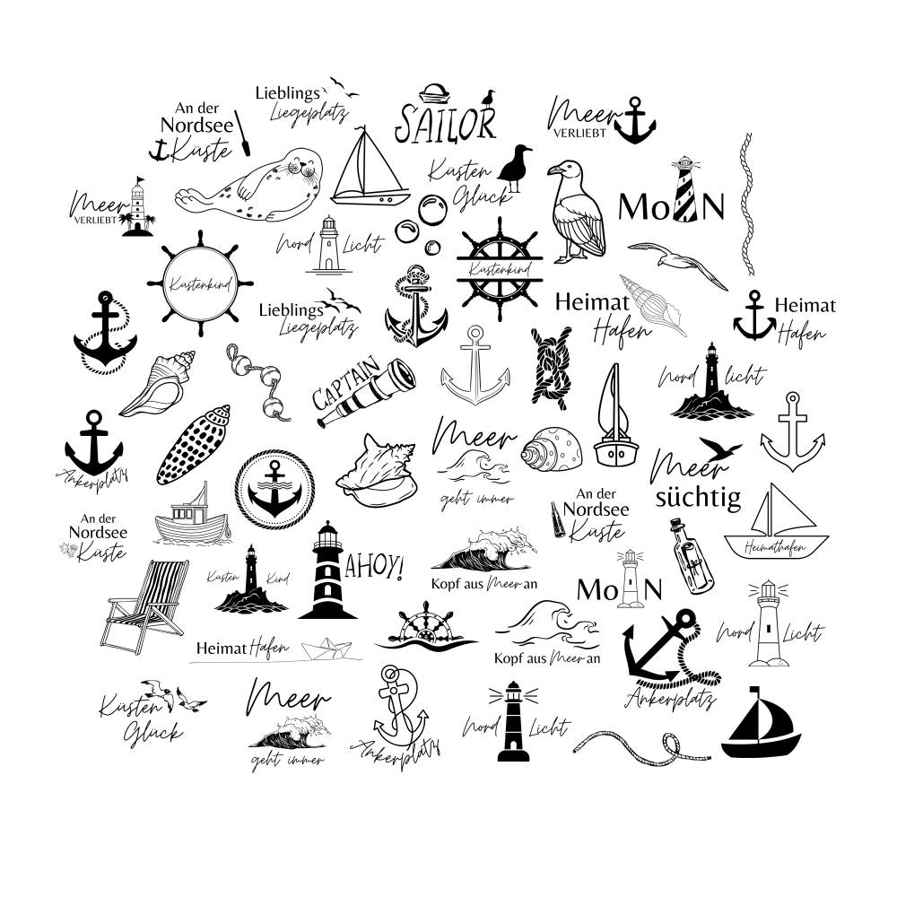 German Nautical Bundle PNG SVG Datei - Nordsee Ostsee Meer Sprüche - Download Plotterdatei Plotter File - Schiff Moin Bild 1