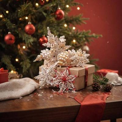 Vintage USA Christbaumschmuck Weiß Gold 70er Jahre – Nostalgischer Weihnachtsschmuck