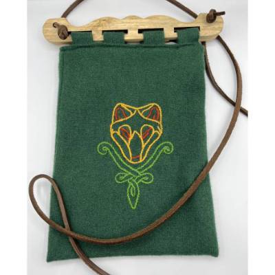 Bestickte Wikingertasche Haithabu – Frühmittelalterliche Umhängetasche mit Holzgriffen