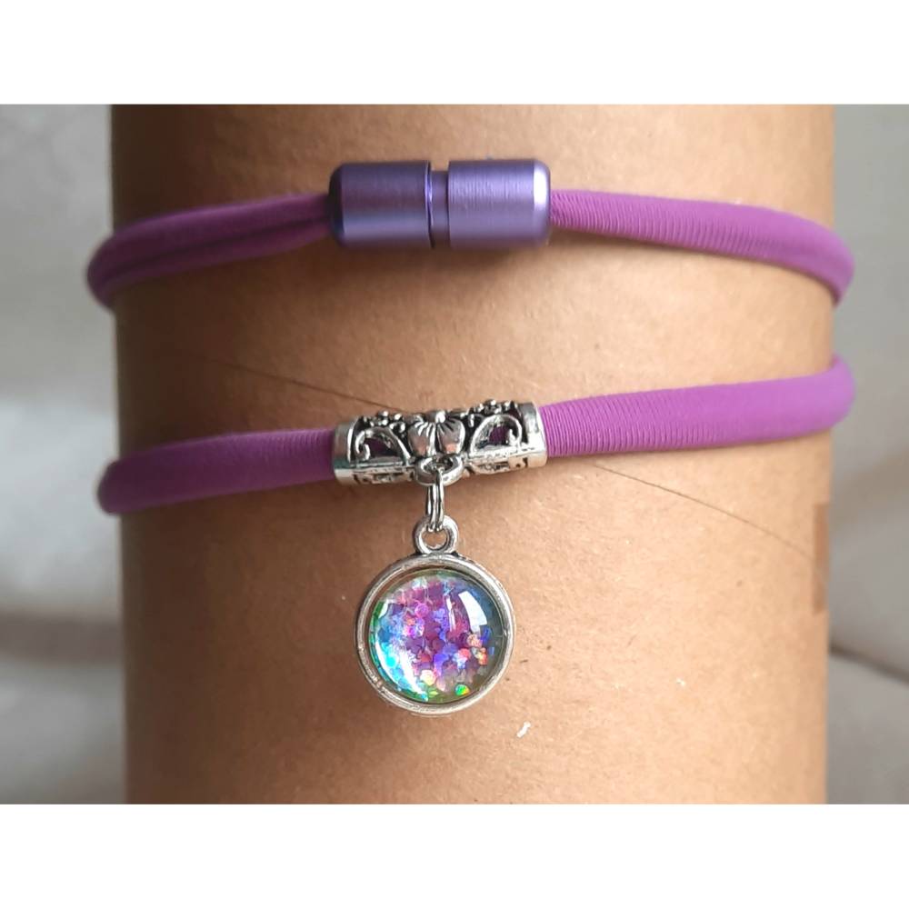 Kropfband Choker Fuchsia 42cm – Dirndlkette mit Glitzer Kugel & Altsilber Anhänger Bild 1