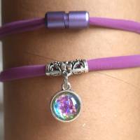Kropfband Choker Fuchsia 42cm – Dirndlkette mit Glitzer Kugel & Altsilber Anhänger