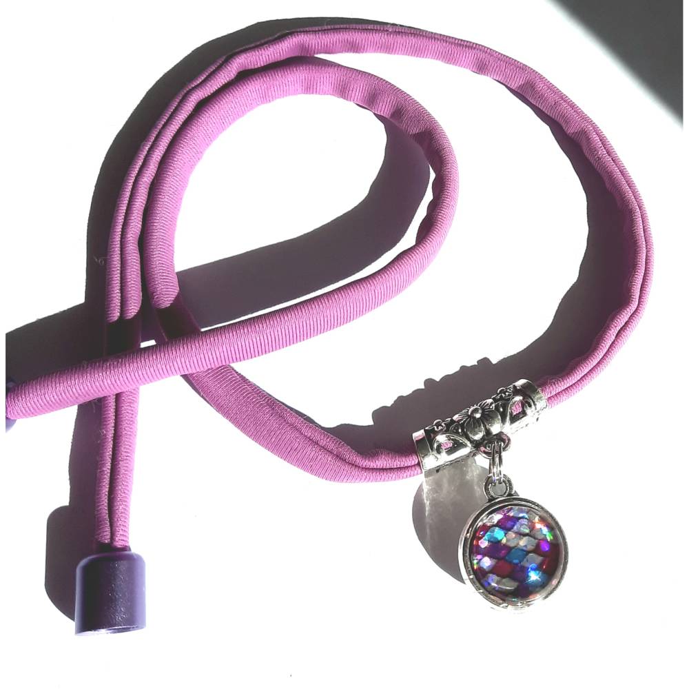 Kropfband Choker Fuchsia 42cm – Dirndlkette mit Glitzer Kugel & Altsilber Anhänger Bild 2