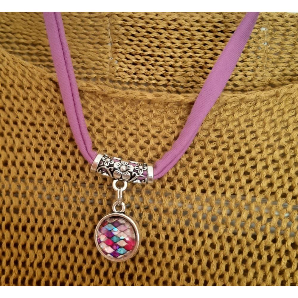 Kropfband Choker Fuchsia 42cm – Dirndlkette mit Glitzer Kugel & Altsilber Anhänger Bild 5