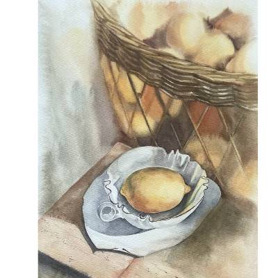 Das Aquarellbild "Stillleben mit Zitrone"