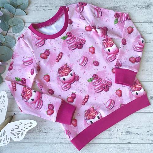 Beeren Sweatshirt Größe 110 – Bio Mädchenshirt rosa pink mit Früchten, Sofortkauf, Crazy Fabrics Design