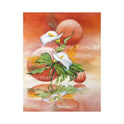 Calla und Kugeln Aquarellbild handgemalt – Unikat im Hochformat 40 x 30 cm von Galerie Kerschl